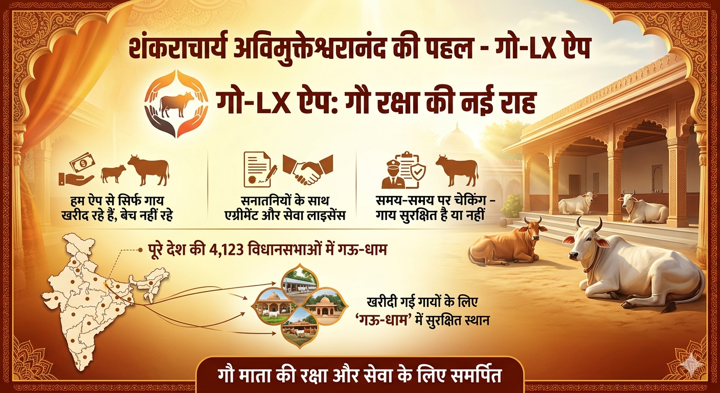 शंकराचार्य अविमुक्तेश्वरानंद लॉन्च करेंगे ‘गो-LX’ ऐप: देश की हर विधानसभा में खुलेगा गऊ-धाम; गाय सिर्फ खरीदी जाएगी, बेचने पर रोक